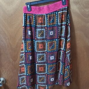 LuLaRoe A-Line Skirt with Pink and Orange Geometric Design